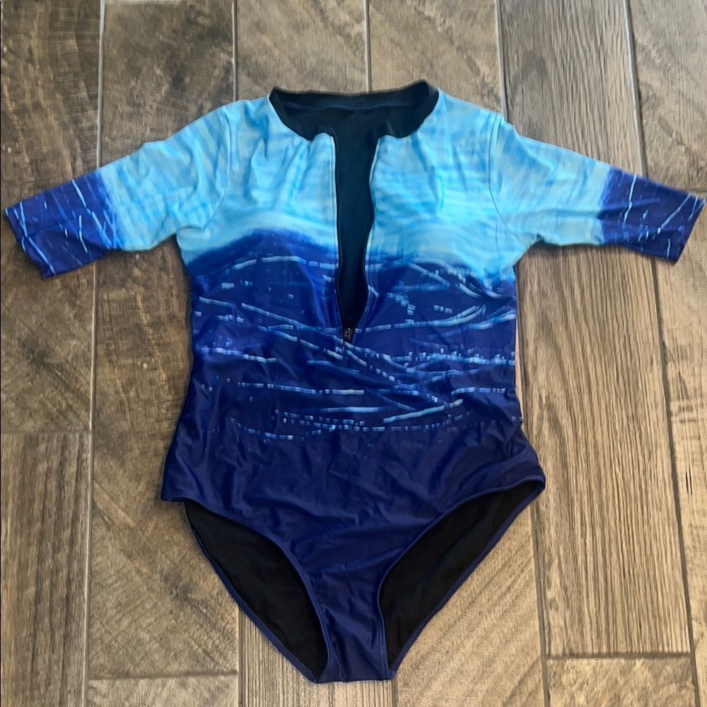 Blue Ombré One Piece Swim with Short Sleeves
